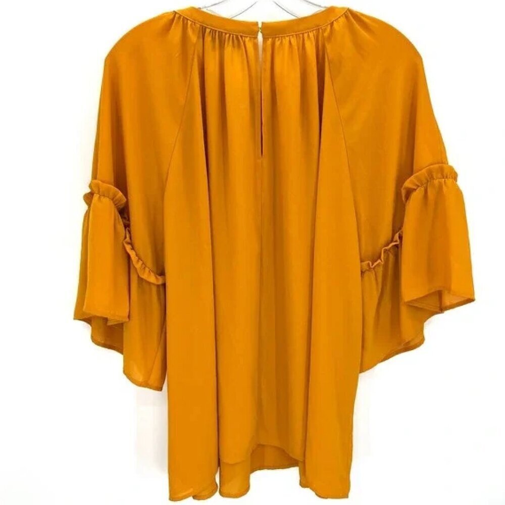 Eloquii Mustard Yellow Bell Sleeve Ruffle Blouse Plus Size 18 Crepe Top - Picture 4 of 7